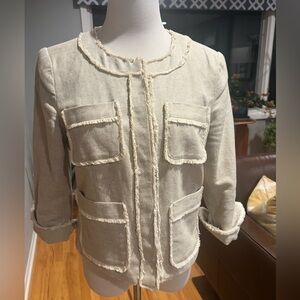 Elie Tahari Linen Cotton and Linen Lined Fringe Jacket